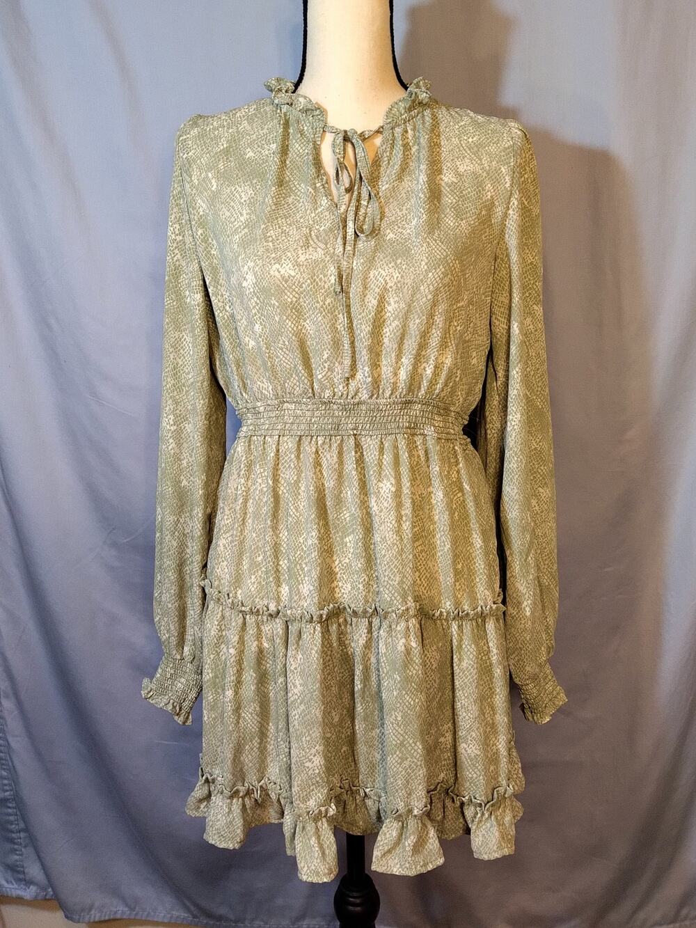 Mine Green Snakeskin Print Boho Dress
